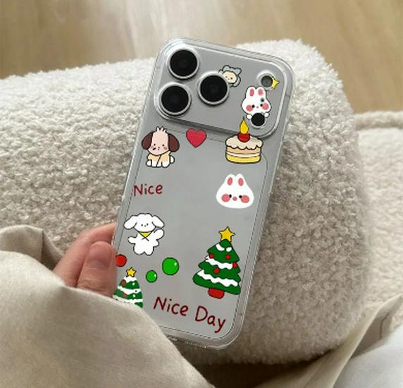 

Transparent Drop-Proof Space Shell Case for Apple 17 Pro Max - Small Animal Christmas Cake Design iPhone 15