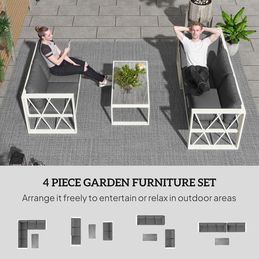 Four-Piece L Shaped Garden Furniture Set with 5-Level Adjustable Lounger - Grey