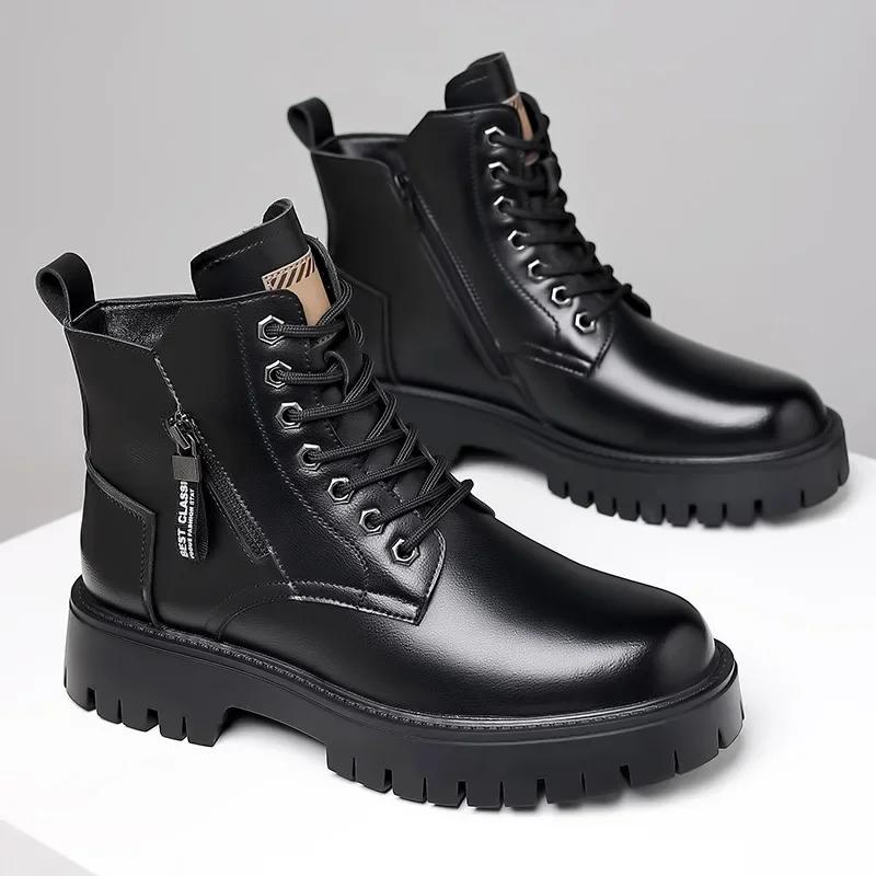 Winter Thick Soled Men's Boots Outdoor Waterproof Laceup Genuine Leather Boots Male Comfortable Warm Leather Shoes Botas Zapatos