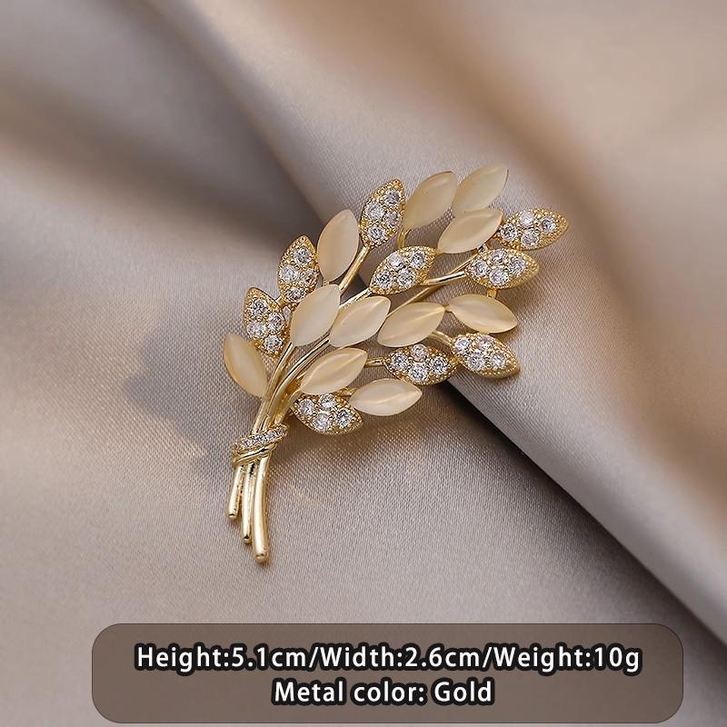 

High-end Micro Inlaid Zircon Opals Wheat Ear Shaped Gold Color Brooches 2026 Trendy Jewelry For Women Elegant Badges and Pins Beige
