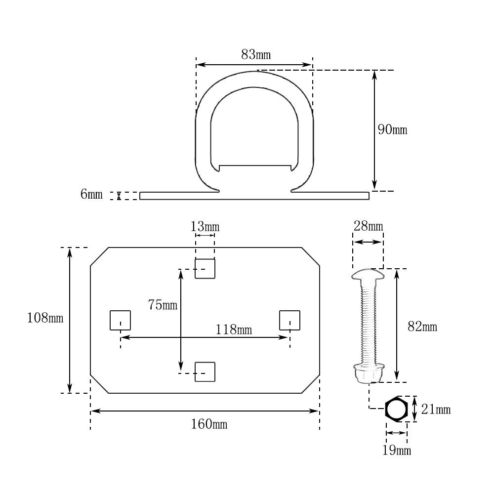 1/2'' D-кільця для причепів і вантажівок Анкер для кріплення 2 шт. з болтами Макс. 12 000 фунтів