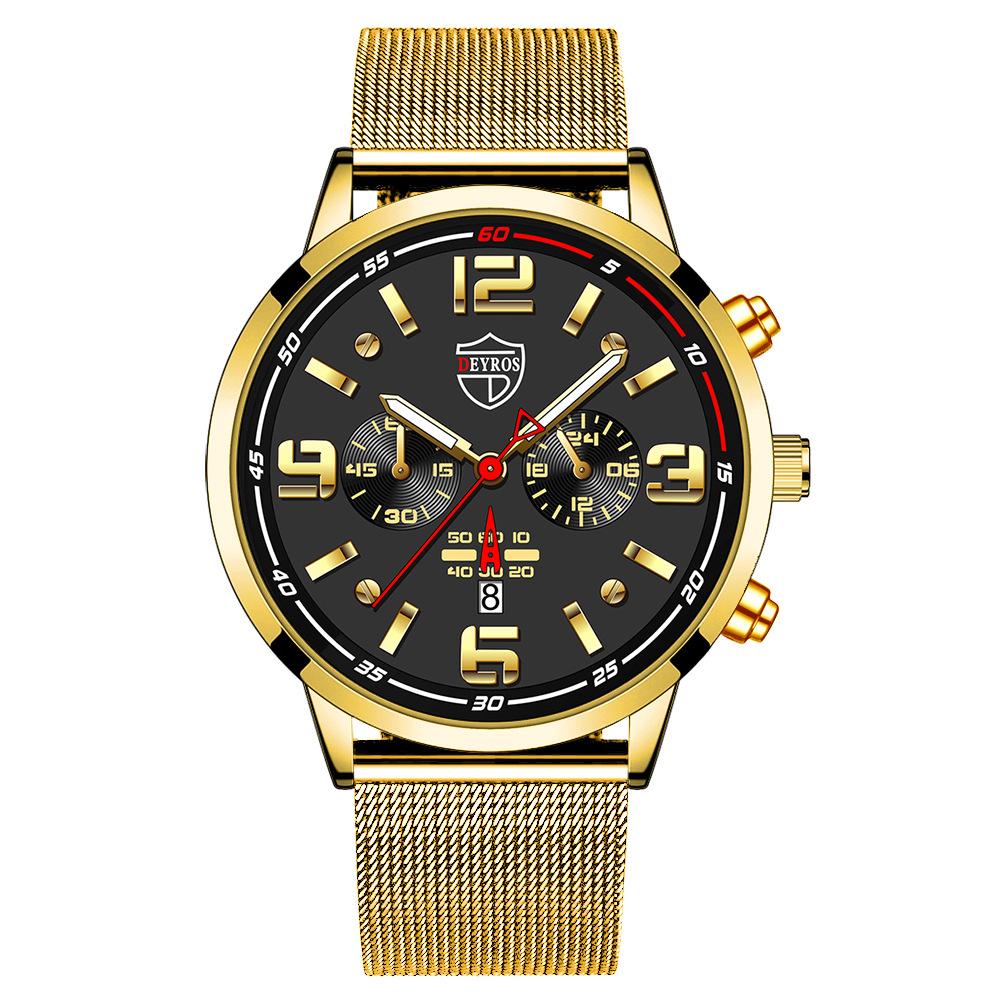 Men'S Watch Stainless Steel Mesh Strap Handsome Calendar Luminous Quartz Watch