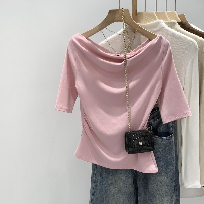 Women s Trendy 2026 One-Shoulder Mid-Sleeve T-Shirt - Unique Summer Design Medium розовый