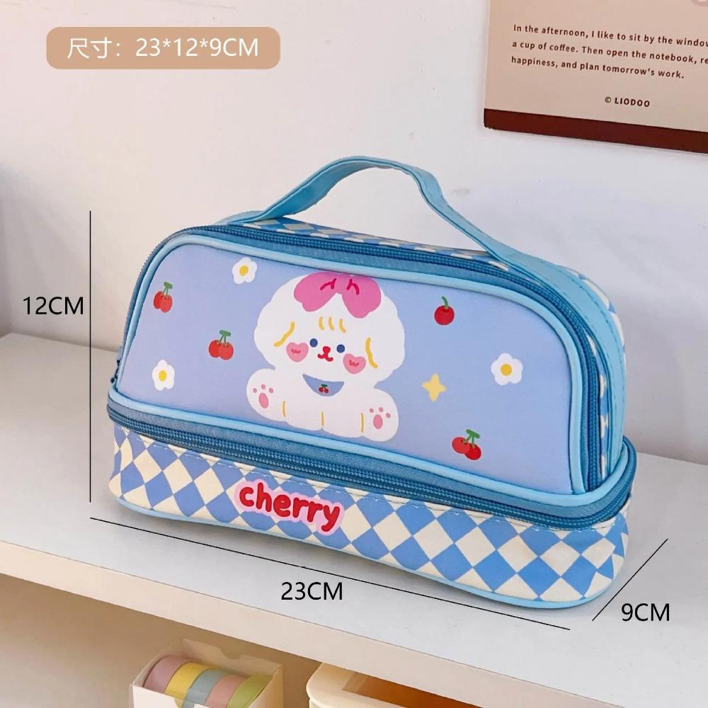 Cartoon Large Capacity Pen Bag Student Handheld Pen Bag Double Layer Storage Bag Cute And Simple Makeup Bag Stationery Box