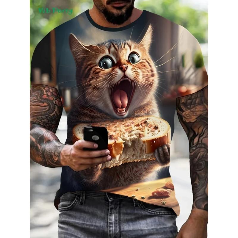 Nuova T-shirt con Stampa Gatto 3D Estate Outdoor Uomo Manica Corta Moda Girocollo Top Uomo Casual Oversize Abbigliamento Uomo