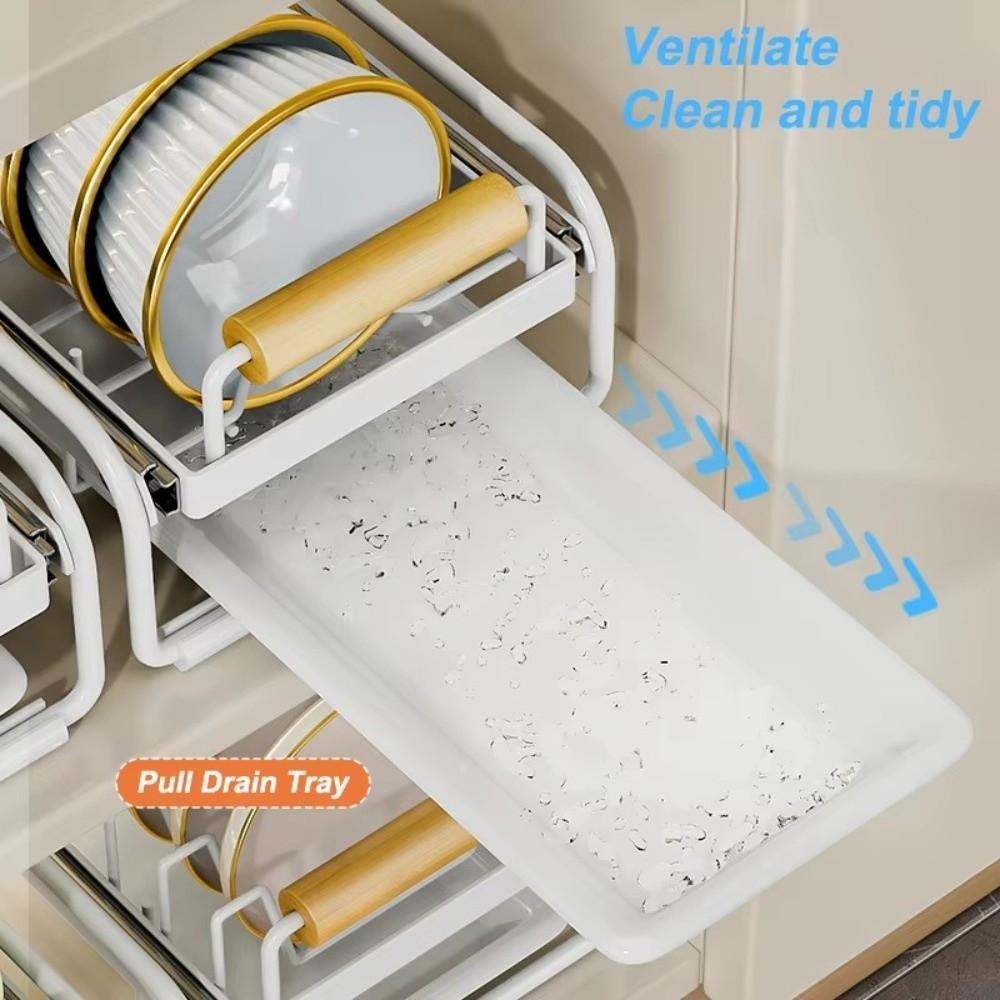 Metal Under Sink Rack Single Tier Dish Drainer Storage Pull Out Drawer  Household Organization