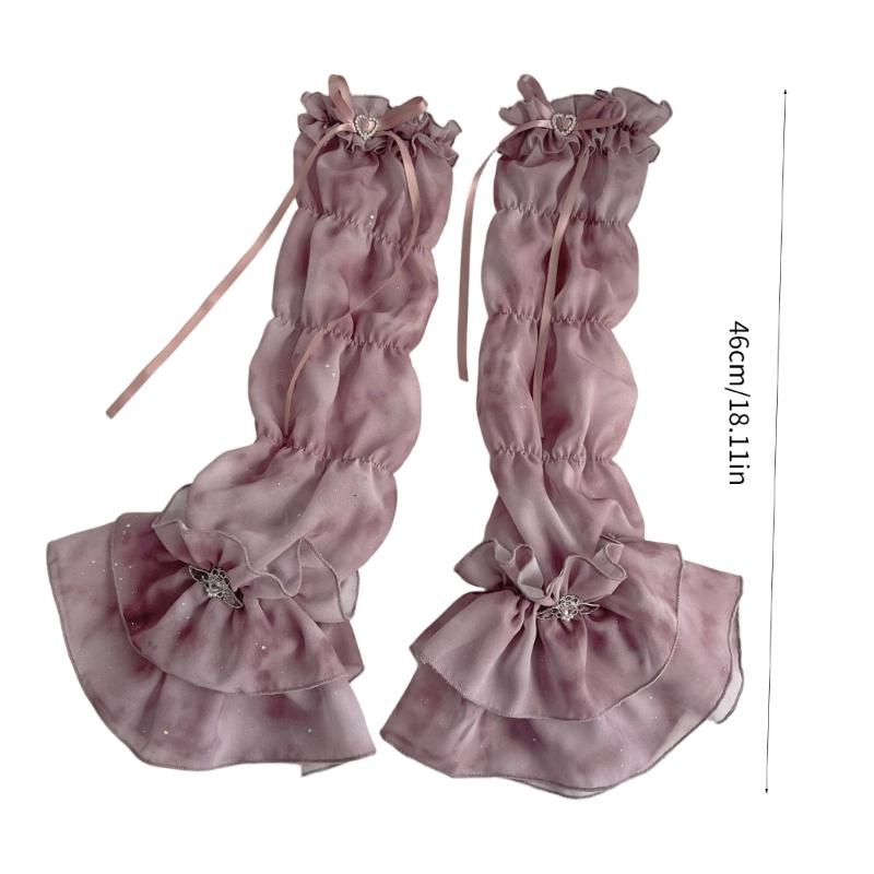 Elegant Lace Trimmed Chiffon Arm Sleeves With Ruffled Detail Photoshoot Costume Sleeves For Cosplay And Anime Fashion