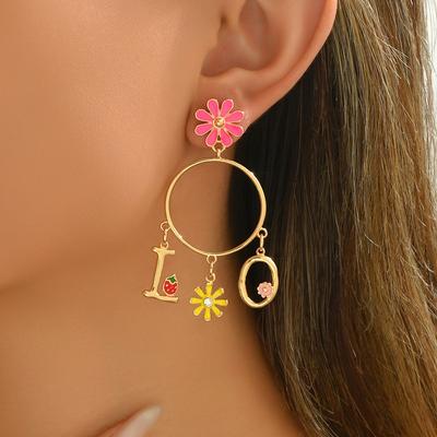 Wind Women's Earrings Niche New English Alphabet Flower Design Dripping Earrings Versatile Earrings Women