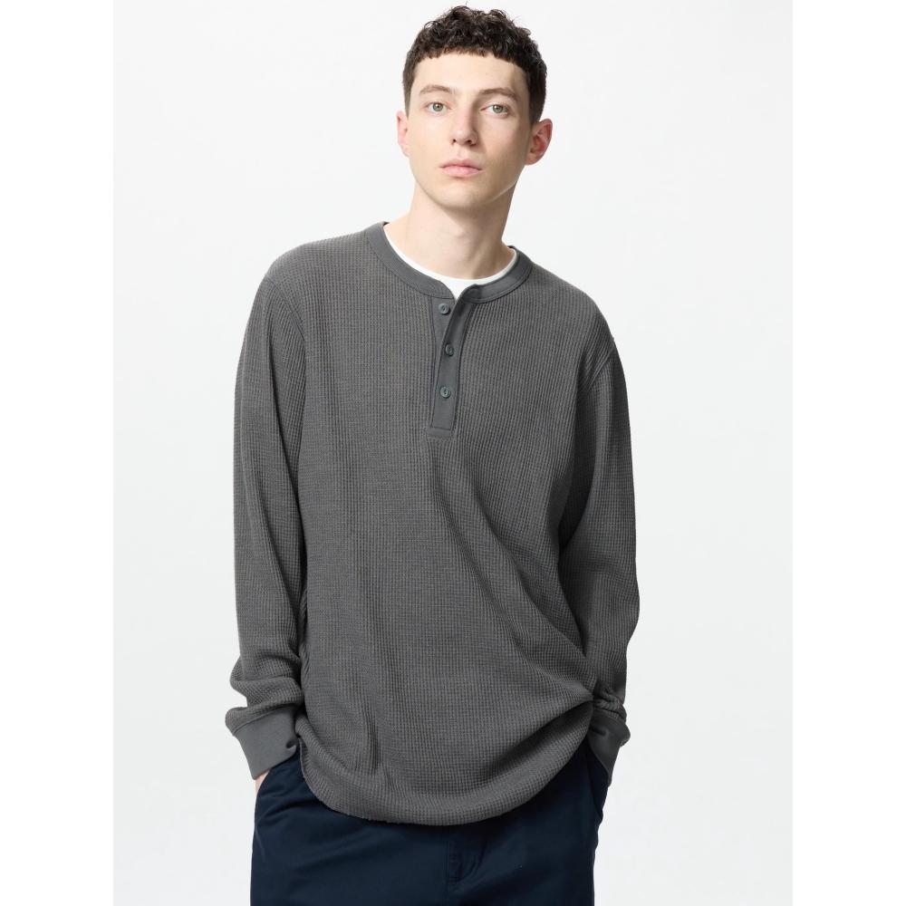 Uniqlo Waffle Henley Neck T  Long Sleeve 