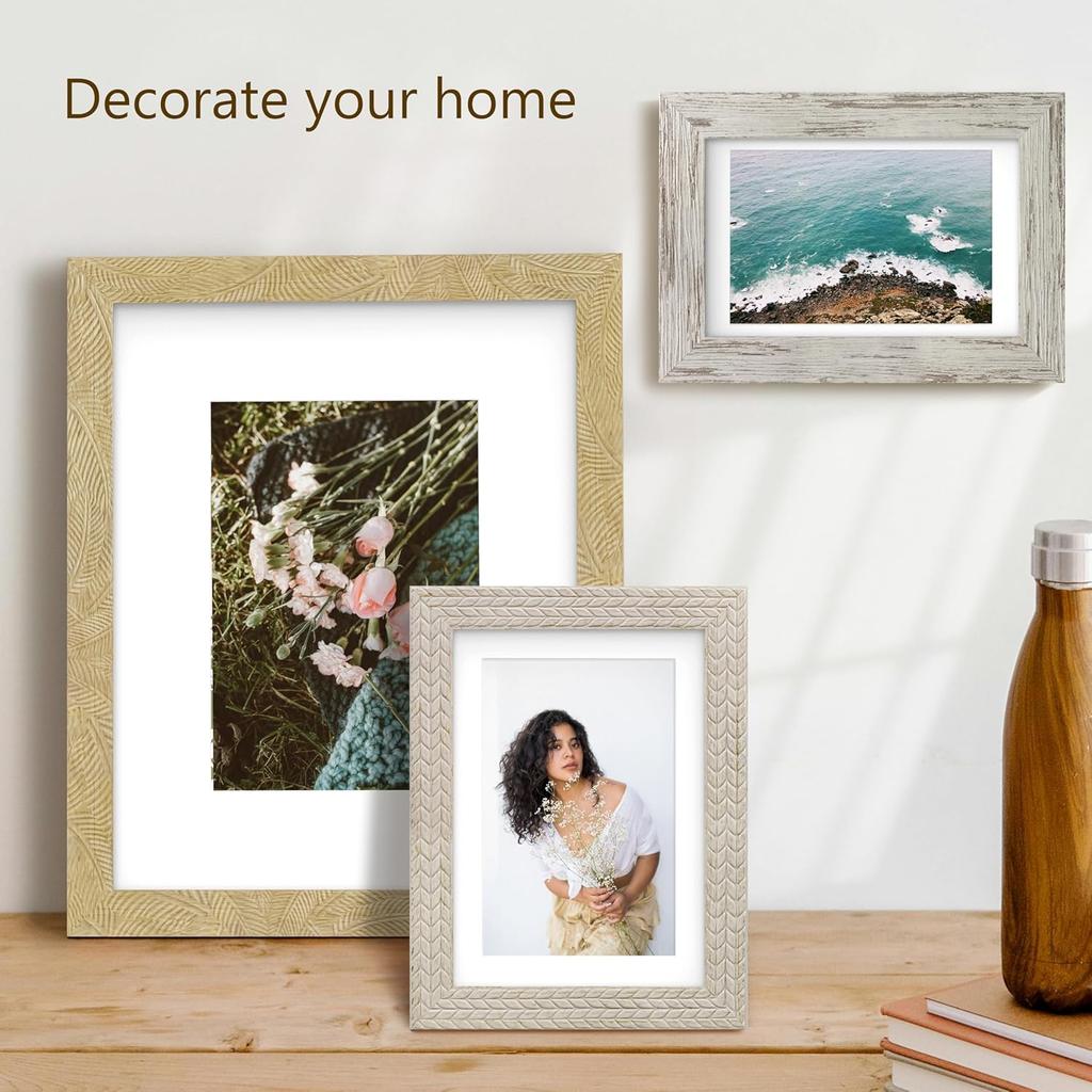 An&He 8x10 Picture Frames, Rustic Vintage Photo Frame with HD Plastic Cover, for Wall Hanging or Tabletop Display, Excellent Decorative Artwork (OW)