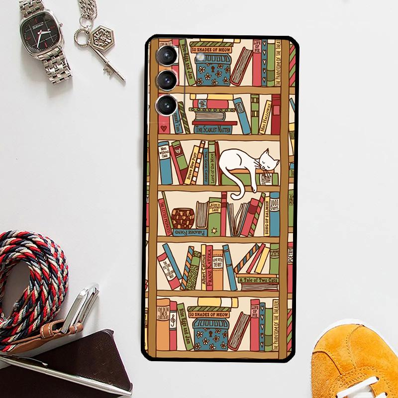 Read Books Illustration Case For Samsung Galaxy S25 Ultra S20 S21 S22 S23 Plus S24 Ultra S9 S10 S25 FE Cover Coque