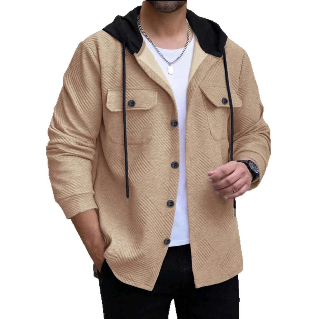 Men's Single Breasted Hooded Outerwear Autumn Long Sleeve Jacket Fashion Pocket Loose Cardigan Coat