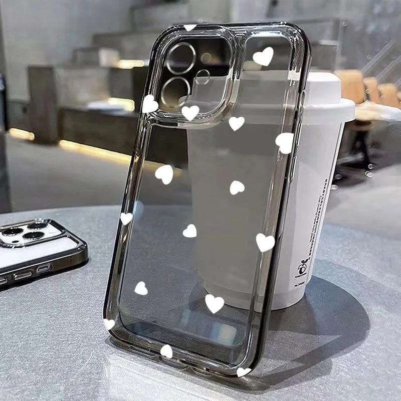 

Cute Love Heart Phone Case For iPhone 16 15 14 13 12 11 Pro Max Mini X XS XR SE 7 Plus Shockproof Transparent Soft Cover Fundas iPhone 15