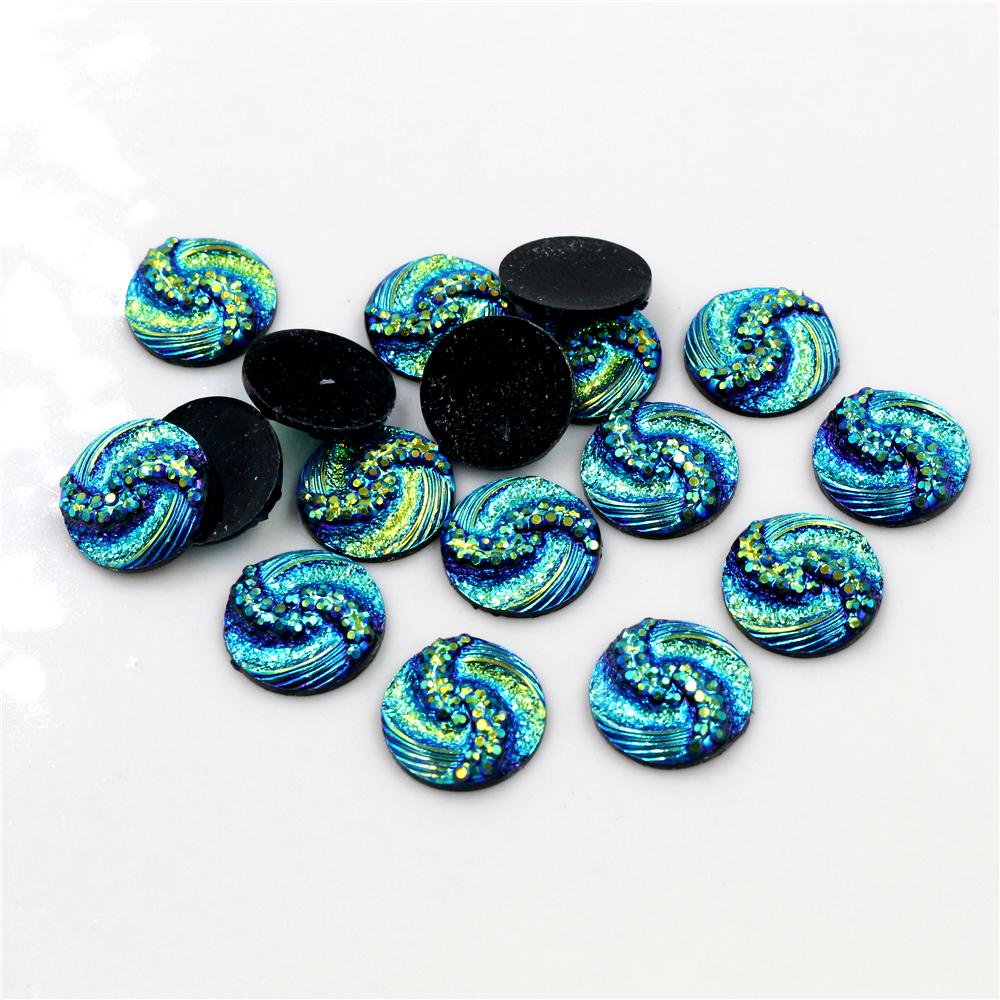New Fashion 40pcs 12mm Mix Blue Colors Flower Style Flat back Resin Cabochons Cameo