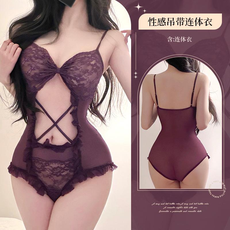 Sex underwear mesh perspective temptation straps low cut sexy backless hot open uniform suit