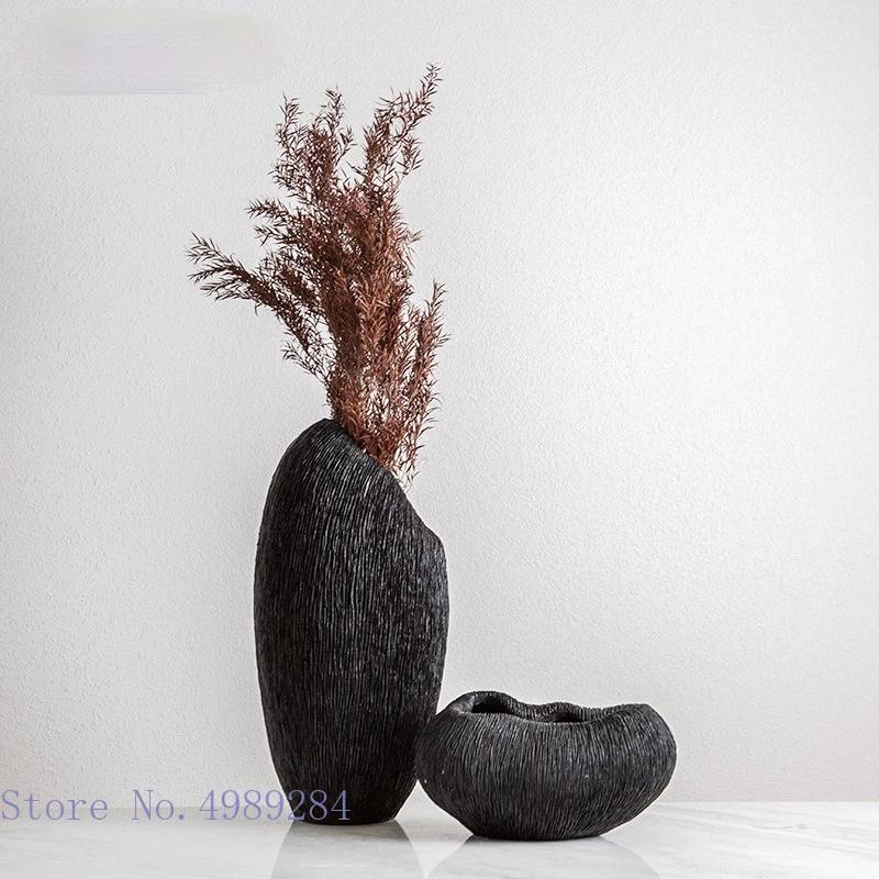 Creative Resin Flower Vase Coral Texture Tray Irregular Black and White Resin Crafts Furnishings Modern Home Decoration