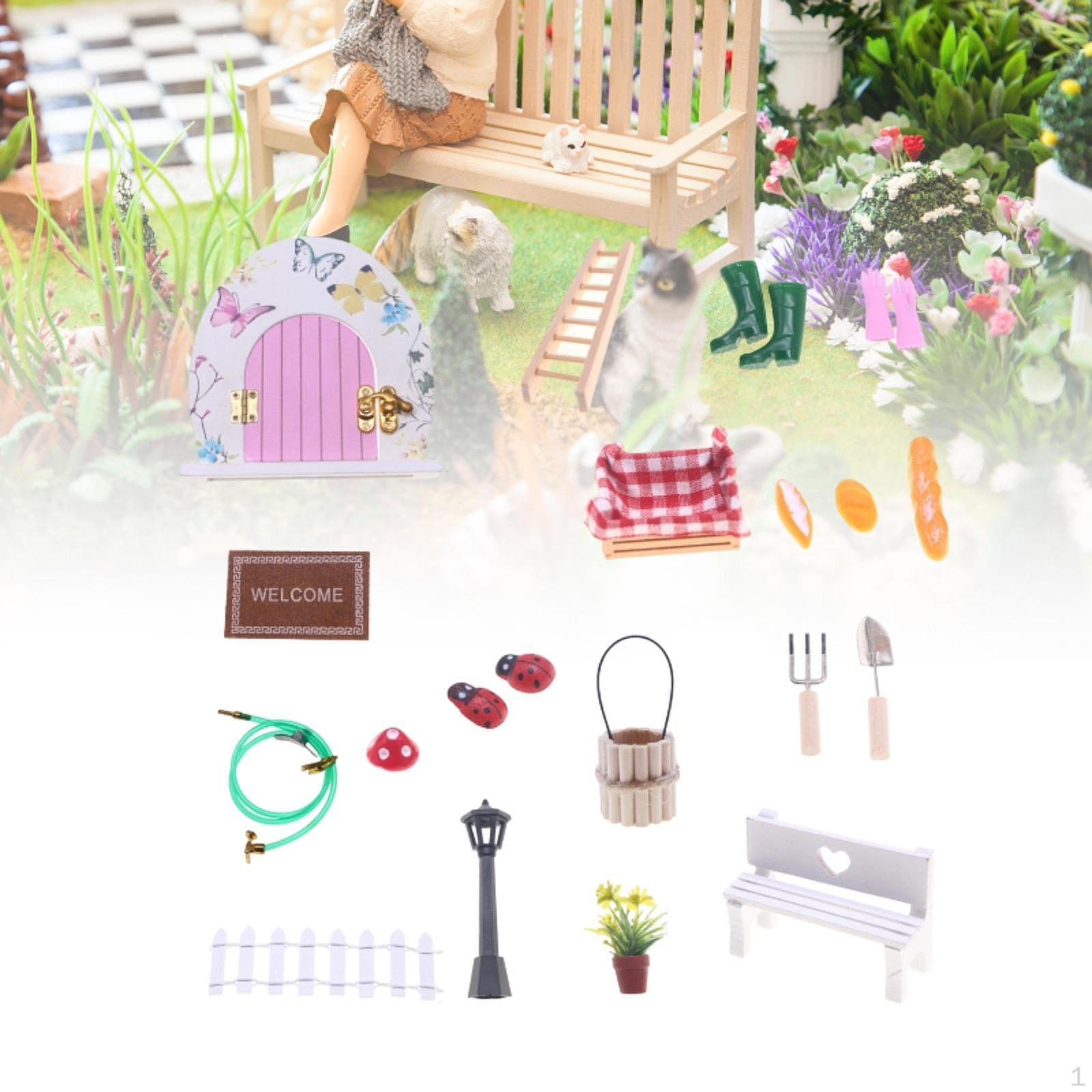 

1/12 Scale Mini Dollhouse Door Kit Doll House Furniture,Gardening Tools Model Bench Simulation Tiny