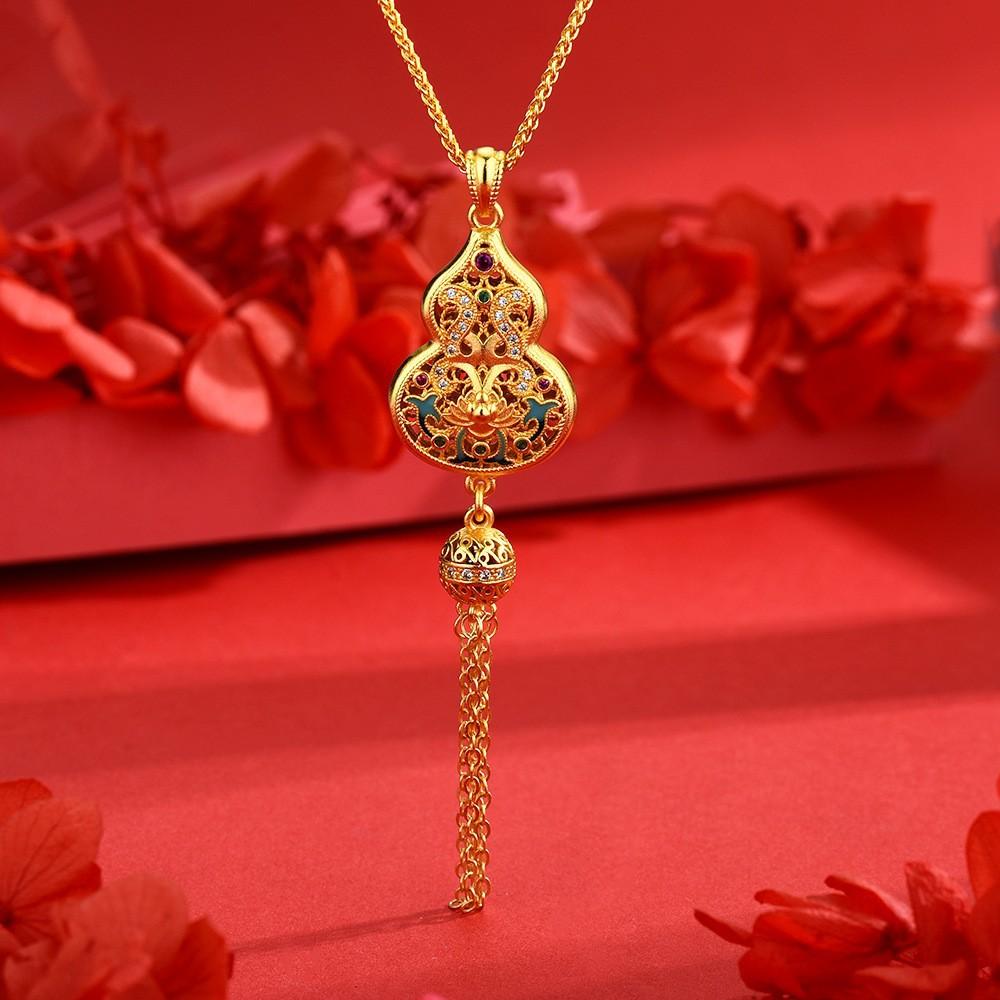 Jindian has the same Fulu God of Wealth, sand gold ancient French wire matte lucky gourd pendant, retro court necklace wholesale.