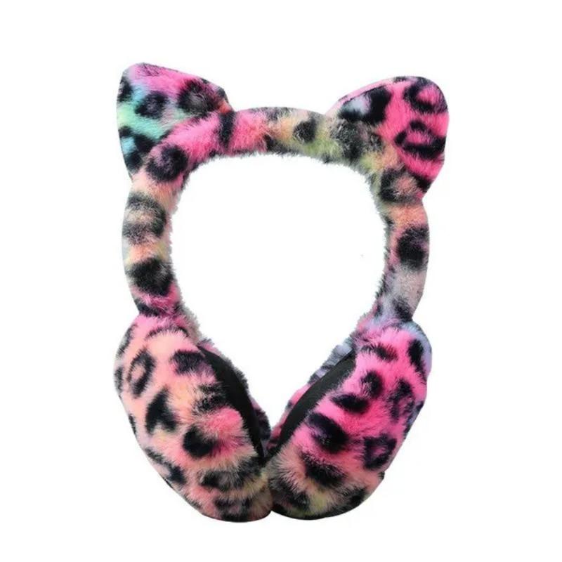 Cască de urechi de pisică leopard de iarnă, drăguț de pluș, husă pentru urechi din blană moale, căști calde, pentru urechi, pentru copii, adulți, pentru copii