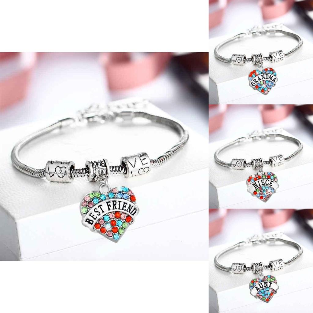 Family Members Inlaid Colorful Rhinestone Love Heart Bracelet Gift For Family**