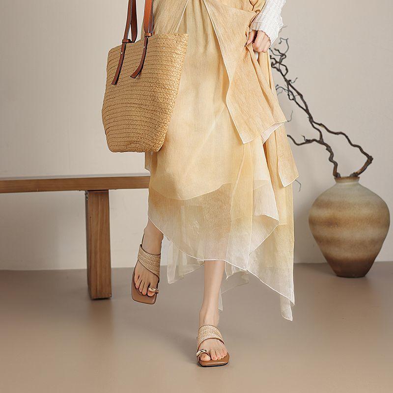 Summer New French Niche Going Out Sandals High Value Toe Cool 2025 Vacation Retro Woven Slippers Women