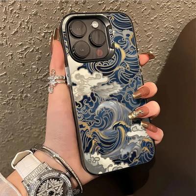 Husă de Telefon Japoneză Valuri Galvanizat Argint IMD pentru Samsung Galaxy S25 S24 S23 S22 Ultra S24 FE A16 A35 A15 A55 A24 A25 Husă