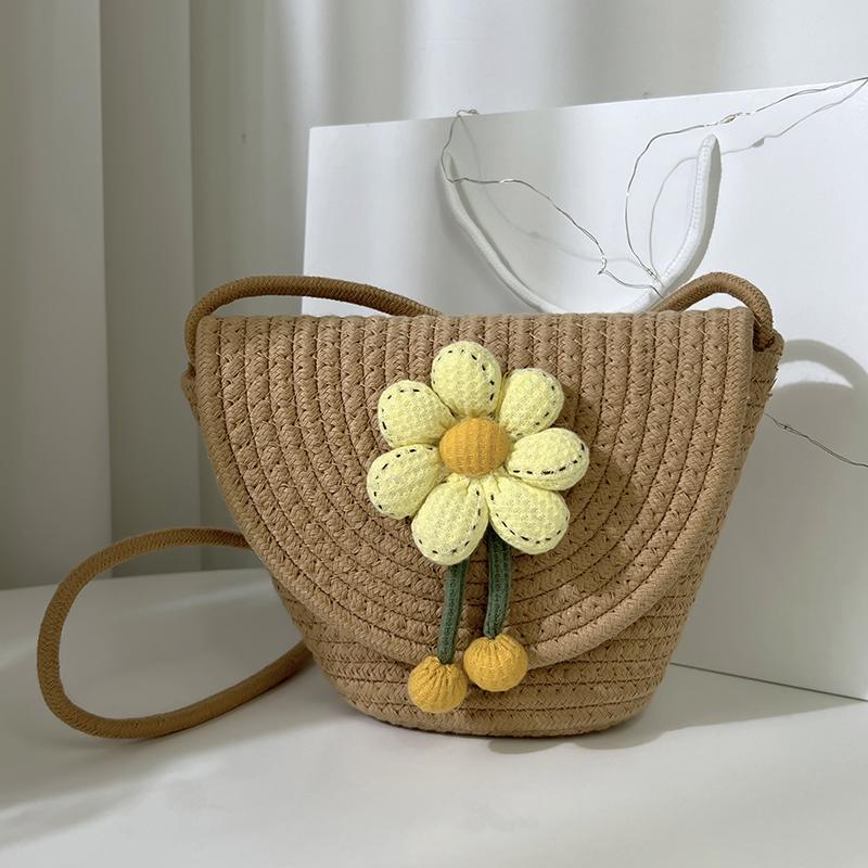 A Small Fresh Style Women's Shoulder Bag Flower Doll Decorated Coin Purse Mobile Phone Bag Woven To Make Young Ladies Love