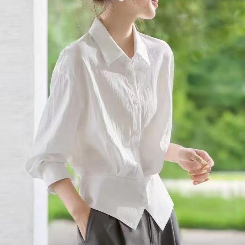 

Early Autumn New Versatile Waist Shirt, Unique and Beautiful French Style Petty Bourgeoisie Tops for Women 3XL білий