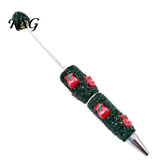 Durable Beaded Pens with Rhinestones Christmas Beadable Pen, Sparkly Rhinestone Santa Tree Elk Holiday Decorative Stationery Ballpoint Pen for L