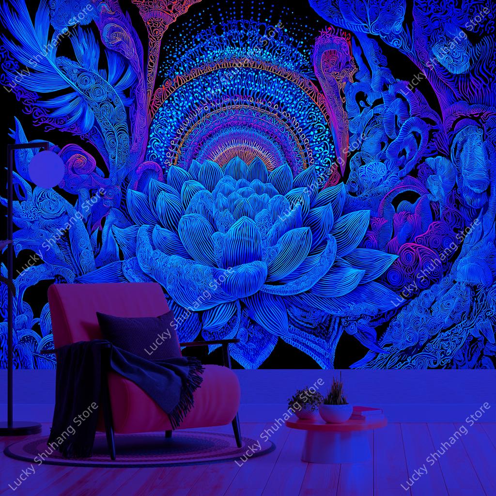 Neon Abstract Wall Tapestry Psychedelic Art Print Black Light Decor For Bedroom Living Room Sci Fi Theme Home Interior Hanging