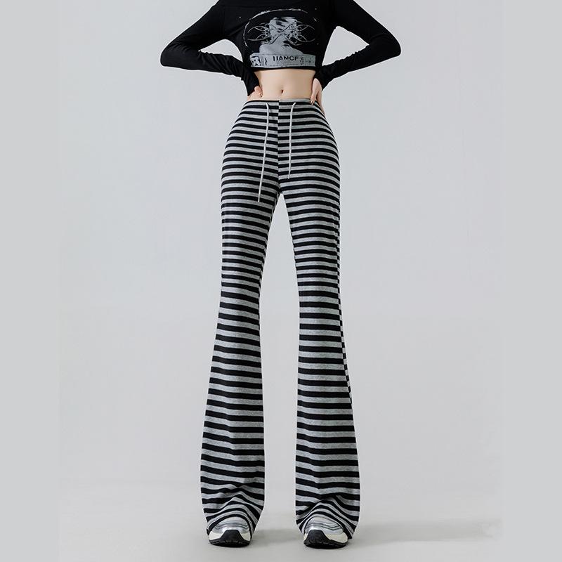 

Полосатые хлопковые стрейчевые прохладные вязаные домашние ленивые облегающие полосатые эластичные и слегка тянущиеся тонкие повседневные брюки XL