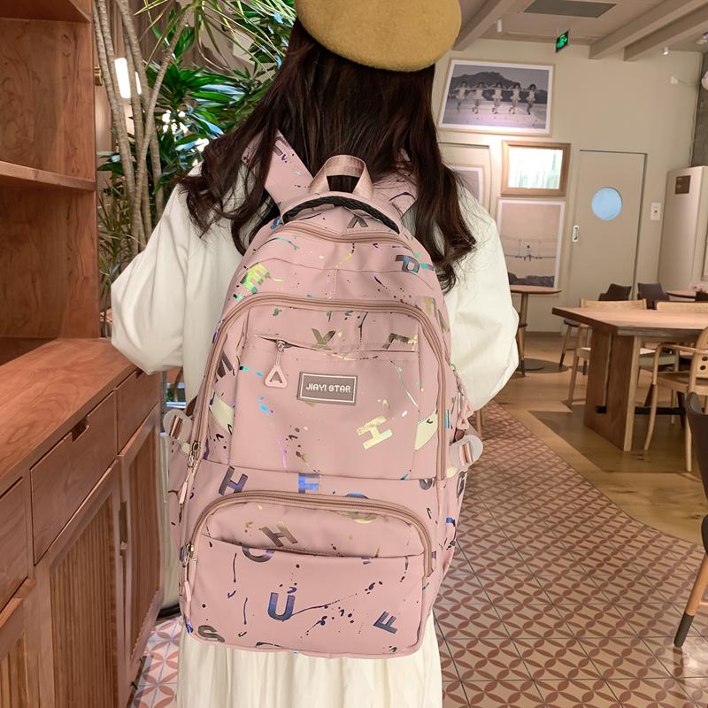 Female Large-Capacity Backpack Letter Print Students High School Schoolbag
