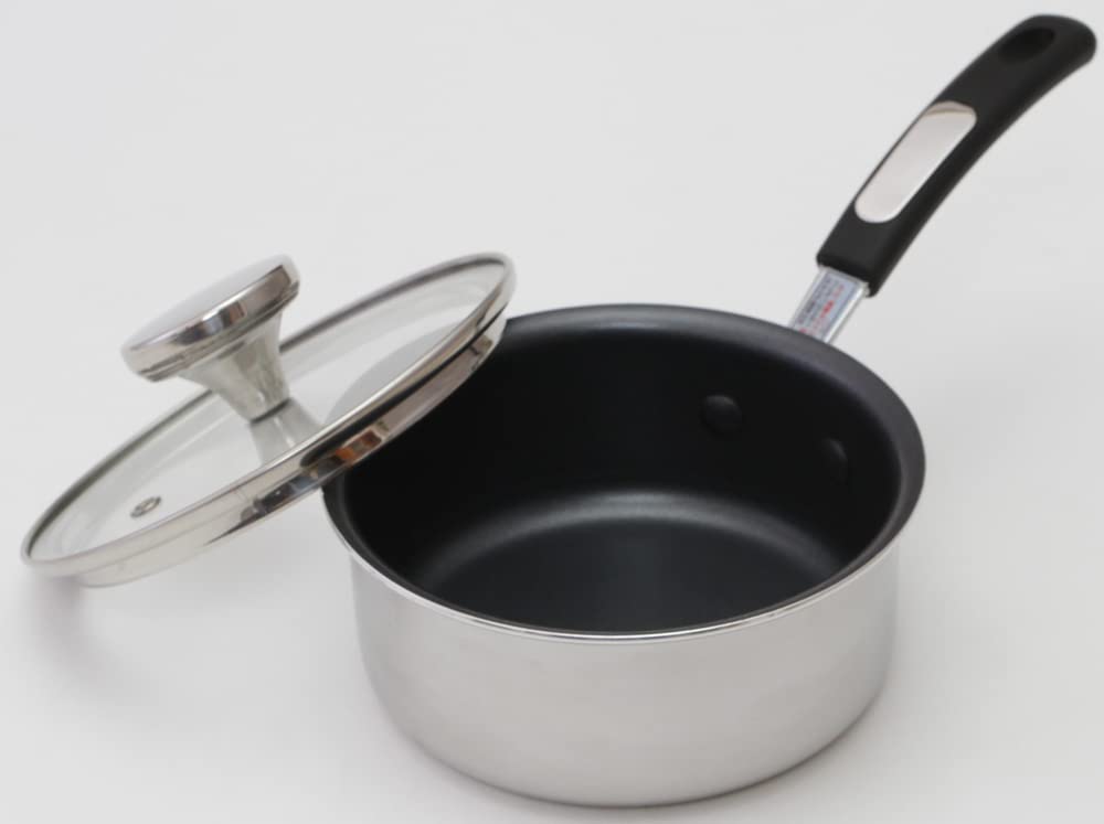 Taniguchi Metal Saucepan with Glass Lid, 14cm, Induction and Gas Compatible, Streel