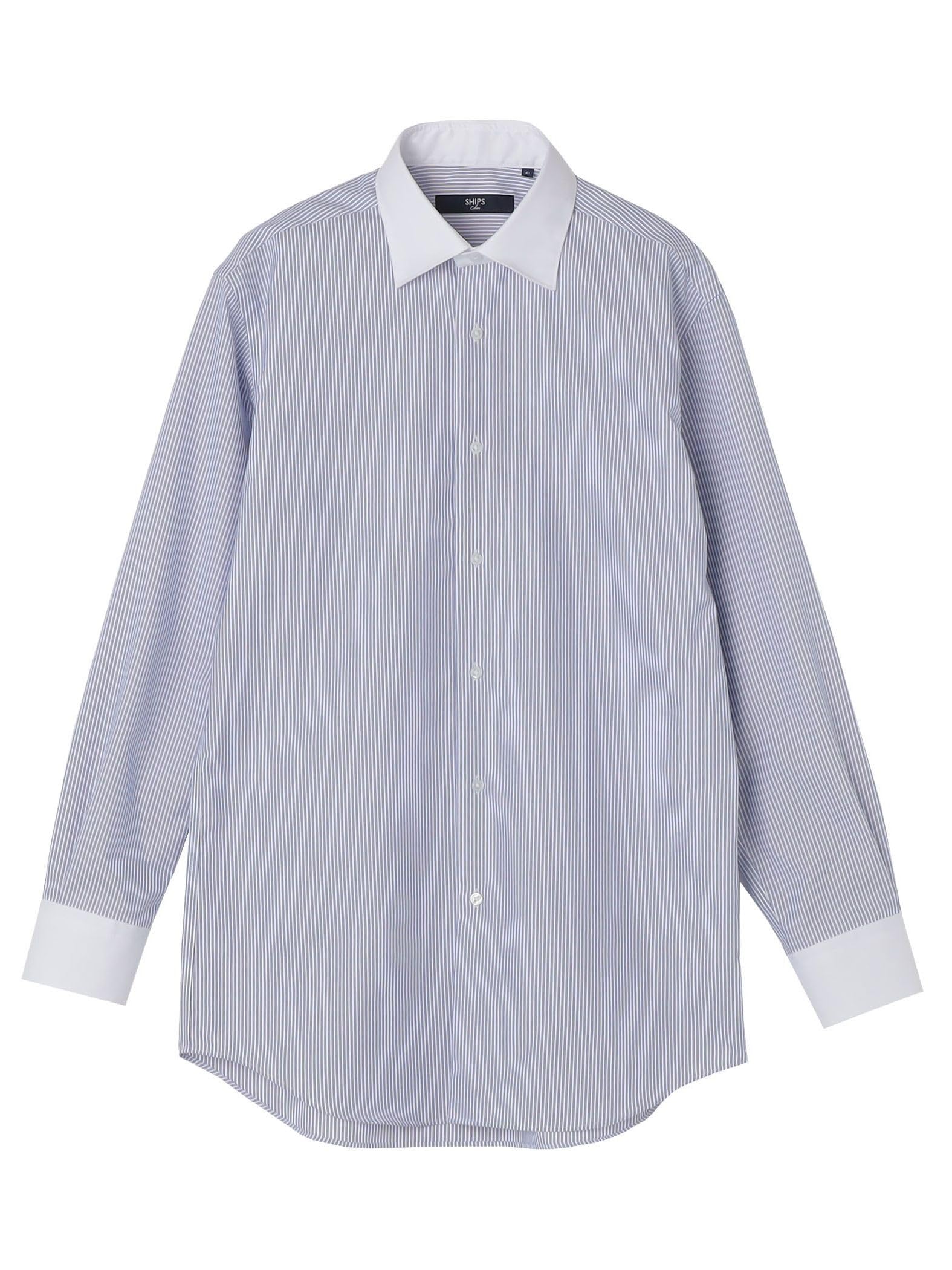 

SHIPS Colors Men s Easy-Care Cleric Stripe Wide Collar Shirt, Blue, Size 40, 211130390