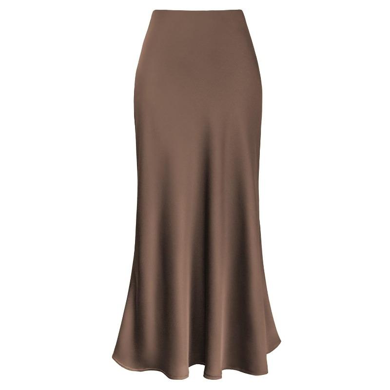Spring and Autumn Women's Elegant Rayon Satin Skirt, High Waist, Fishtail Skirt, Solid Glossy A-line Office Skirt