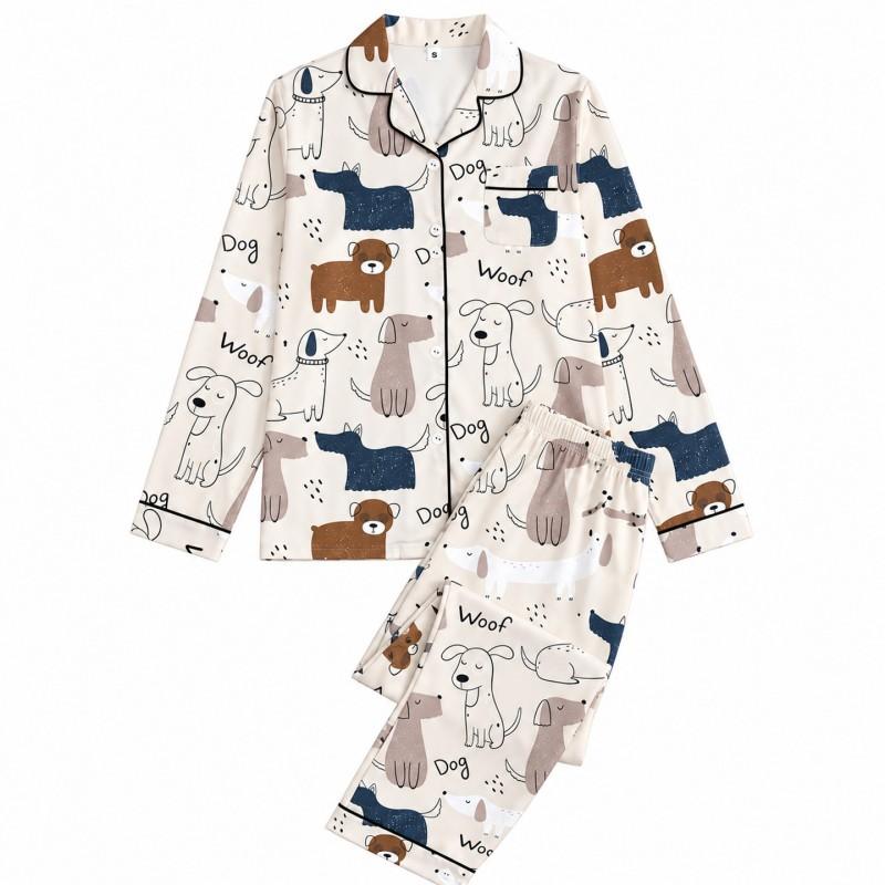2026 Long Sleeve Cat Pajamas Set Middle-Aged Women Milk Silk Loungewear S-XL