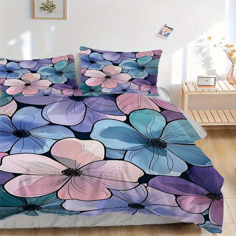 

3Pcs Floral Pattern Printed Bedding Set, Breathable And Soft,(Includes 1 Duvet Cover And 2 Pillowcases, Quilt Not Included) yy250815167 135x200cm