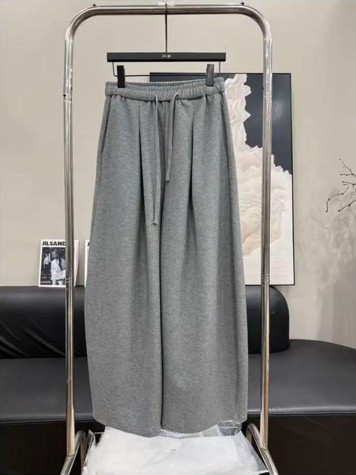New Spring Gray Elastic High Waist Drawstring Sweatpants for Women - Loose Fit, Versatile, Slimming Wide Leg Design