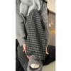Retro Color Block Plaid Fleece-Lined Wide-Leg Pants - Women's Autumn/Winter Loose Casual Style