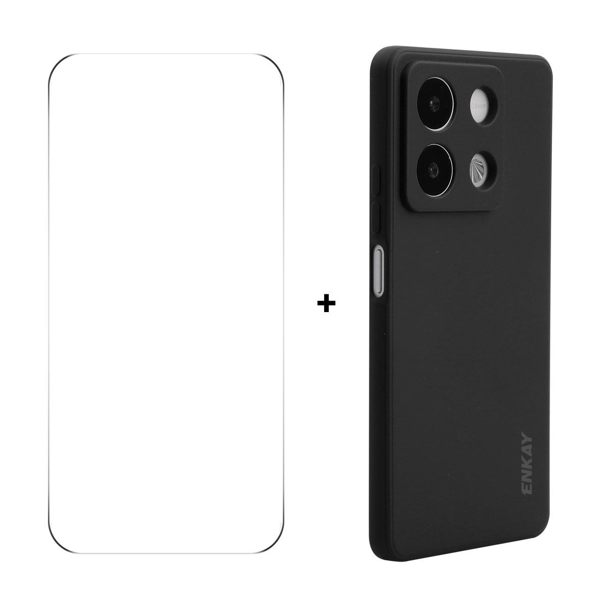 

For Xiaomi Redmi Note 13R Pro 5G Silicone Case Straight Edge Phone Cover+9H Glass Protector Black