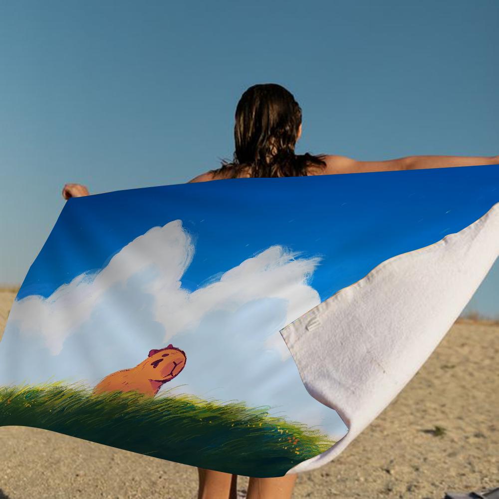 Cartoon Capybara Big Microfiber Beach Towels Quick Dry Towel Sand Beach Towels Pool Towel for Travel Swim Pool Yoga