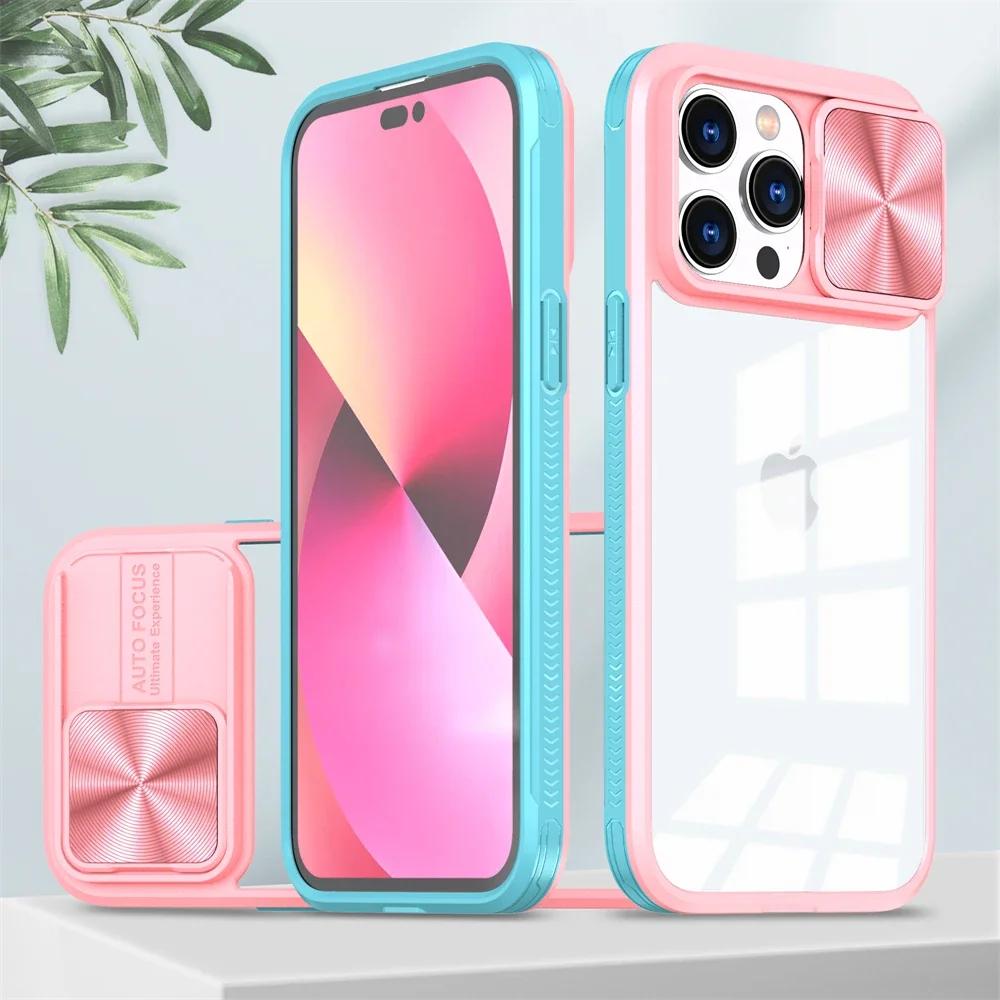 Luxury Slide Camera Cover Lens Protection Clear Case For iPhone 16 Pro 15 11 12 13 14 Pro Max XS XR X 7 8 Plus Hard Bumper Cover