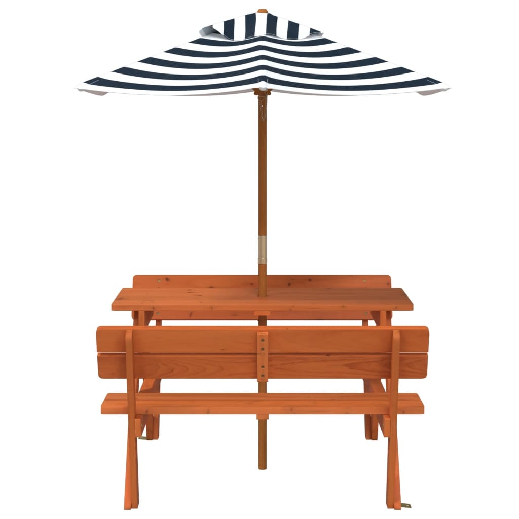 Vidaxl Picnic Table For 4 Children, With Umbrella, Fir Wood