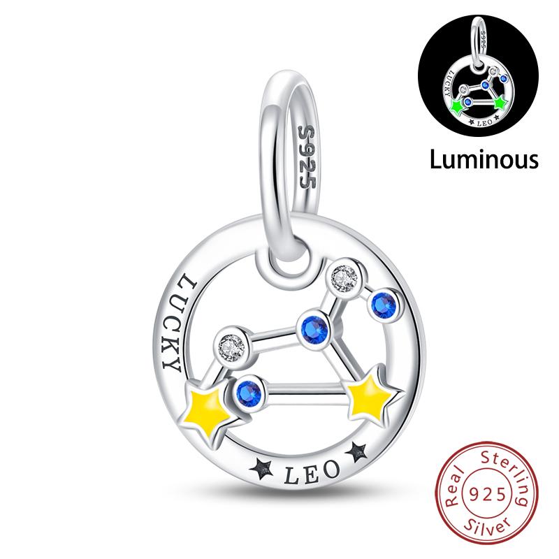 

Metal Color Twelve Constellations Luminous Charms Beads Fit 3Mm Original Bracelets Fine Make your own Birthday Accessory Gifts Elegant Fashion