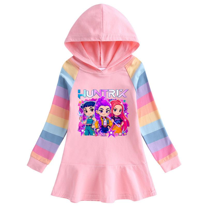 Girls Kpop Rumi Zoey Mira Hunters Printed Colorful Cute Hooded Dress