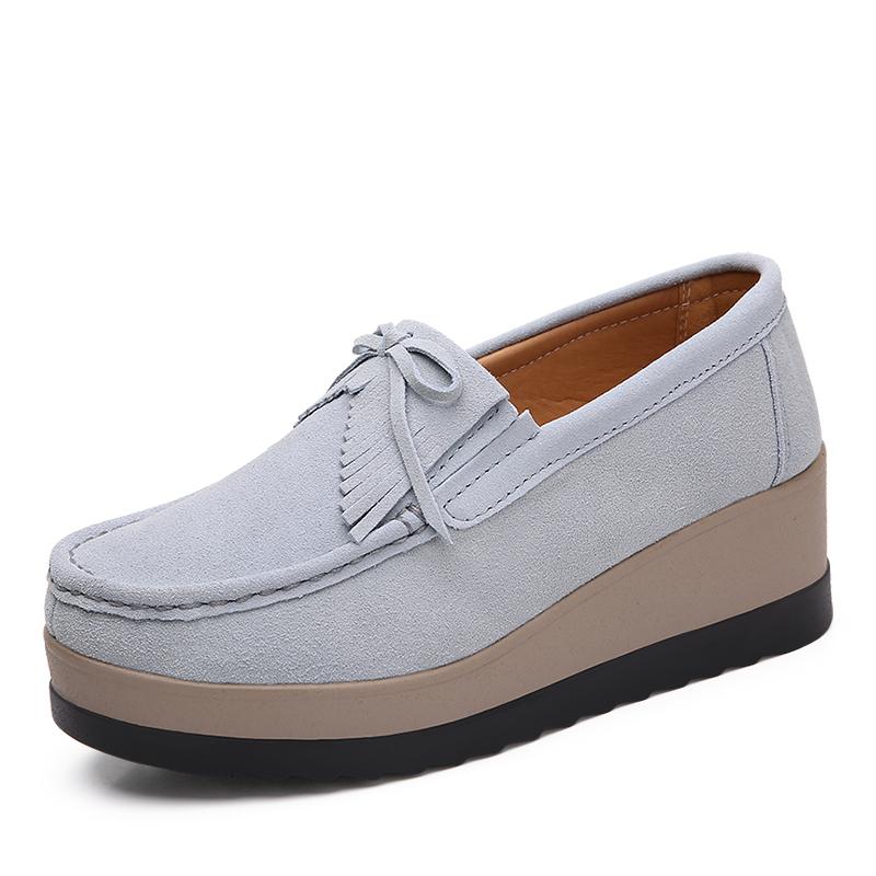 Jaro Podzim Dámské Baleríny Semišové Kožené Boty Dámské Mokasíny Sladké Střapce Nazouvací Platforma Mokasíny
