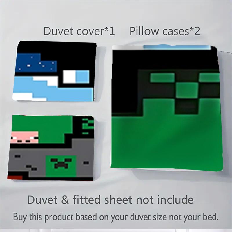 3pcs Minecraft Inspired Bedding Set-Perfect for Fans, Travelers & Everyday Use! Decorate Your Bedroom, Guest Room, Living Room or Hotel with