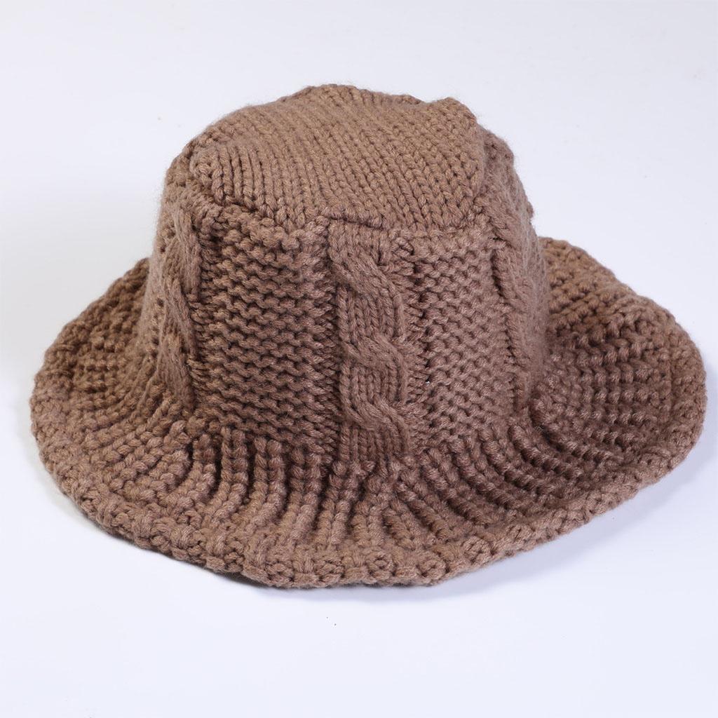 Women Winter Cable Knit Bucket Hat Twist Pattern Solid Color Warm Fisherman Cap HOM
