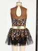 Girls Caveman Cosplay Leopard Pattern Jumpsuit Gloves Mesh Metallic Shiny Patchwork Sleeveless Tutu Skirt