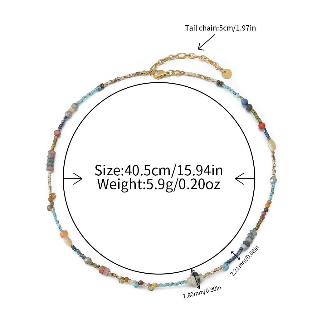 GEMCHIC Women s Vintage Handmade Natural Stone Beaded Choker Necklace Bohemian Geometric Layered Pendant